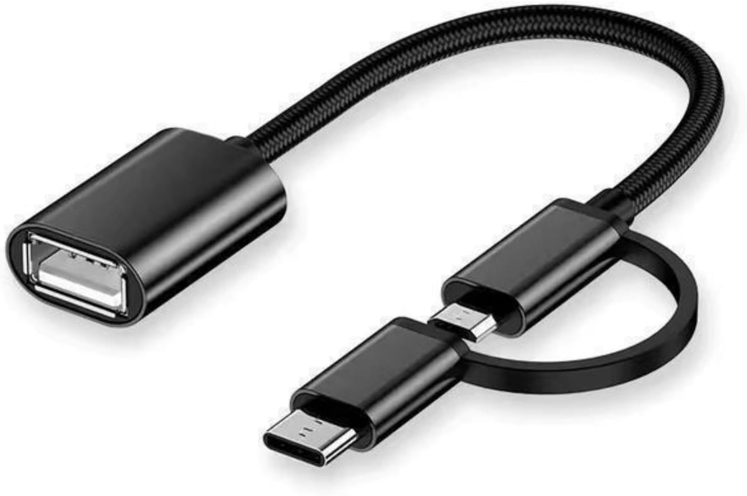 2-in-1 Type-C to USB-C OTG Cable with Micro USB & Type-C Connectors - High-Speed Data Transfer, Compact Design for Smartphones, Tablets, Laptops, and USB Drives, USB-C Cable, Tablet Charging