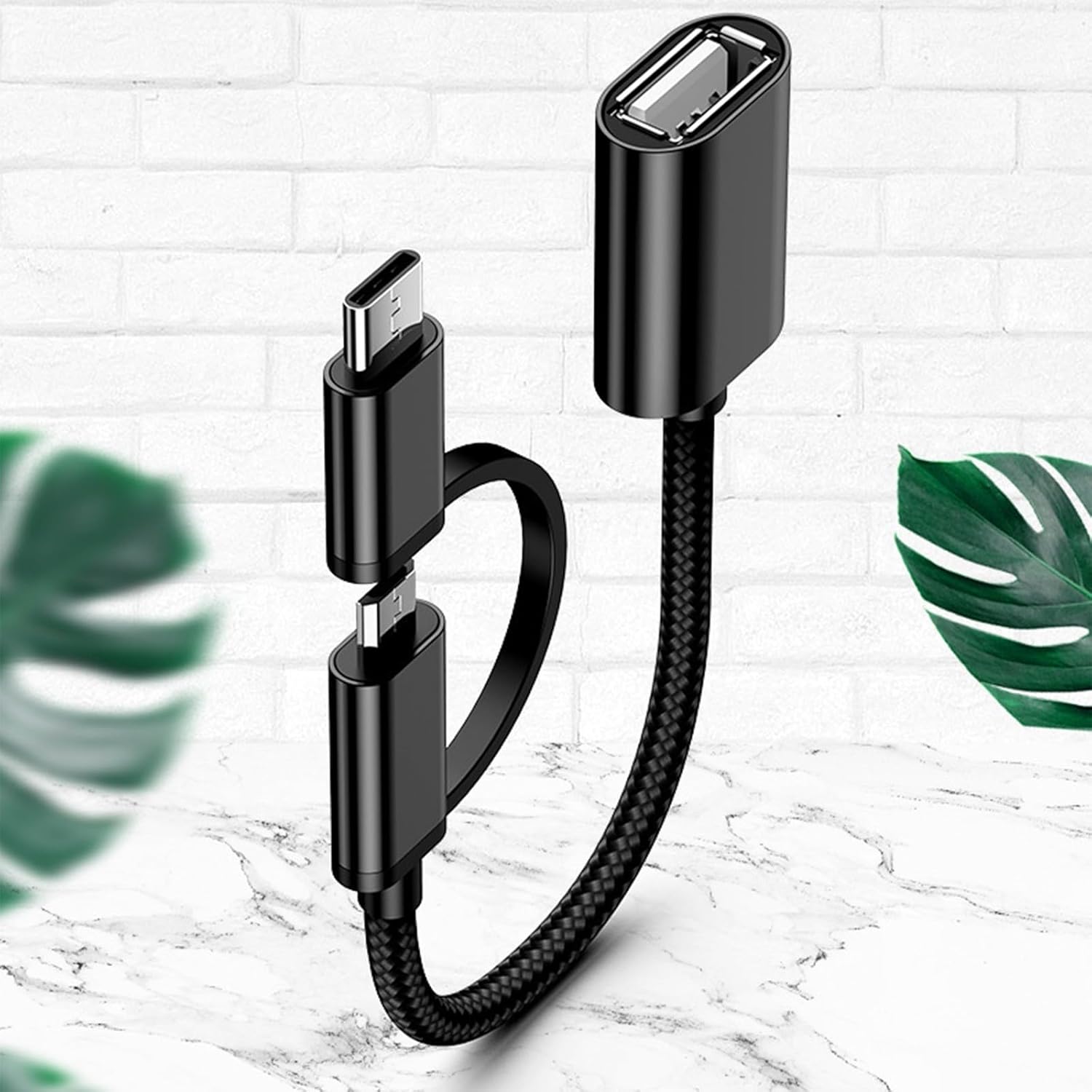 2-in-1 Type-C to USB-C OTG Cable with Micro USB & Type-C Connectors - High-Speed Data Transfer, Compact Design for Smartphones, Tablets, Laptops, and USB Drives, USB-C Cable, Tablet Charging