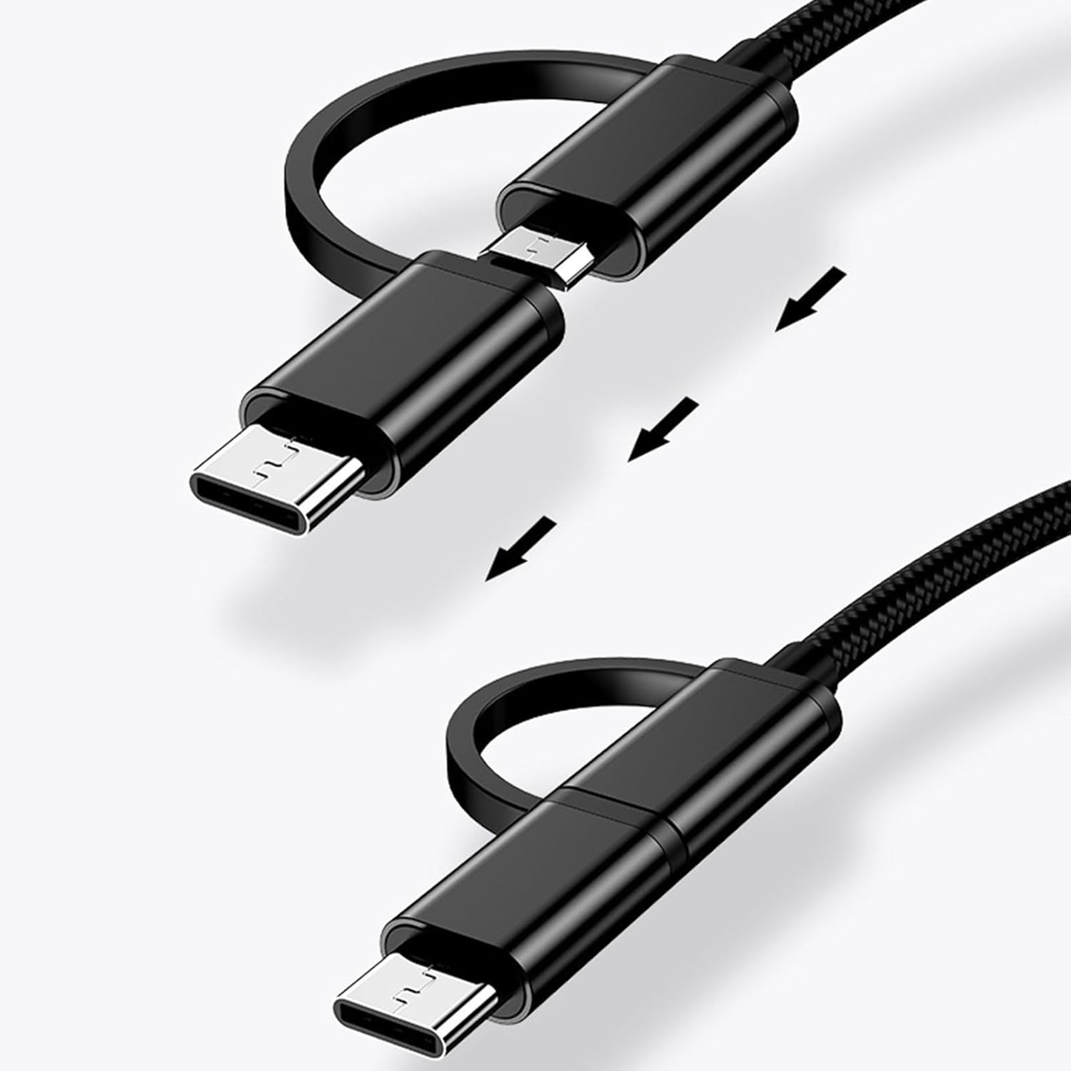 2-in-1 Type-C to USB-C OTG Cable with Micro USB & Type-C Connectors - High-Speed Data Transfer, Compact Design for Smartphones, Tablets, Laptops, and USB Drives, USB-C Cable, Tablet Charging