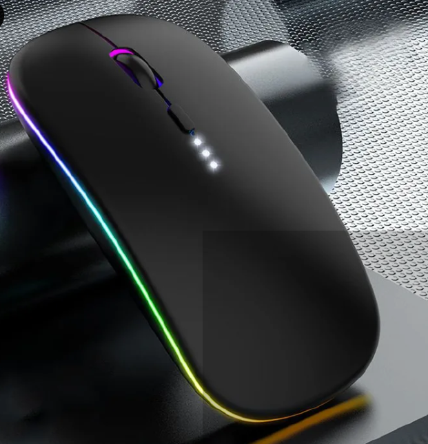 LED Wireless Slim Silent Dual-Mode 2.4G+BT Rechargeable Multi-Color Mouse with USB Receiver