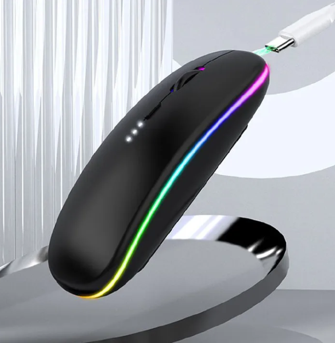 LED Wireless Slim Silent Dual-Mode 2.4G+BT Rechargeable Multi-Color Mouse with USB Receiver