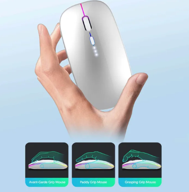 LED Wireless Slim Silent Dual-Mode 2.4G+BT Rechargeable Multi-Color Mouse with USB Receiver