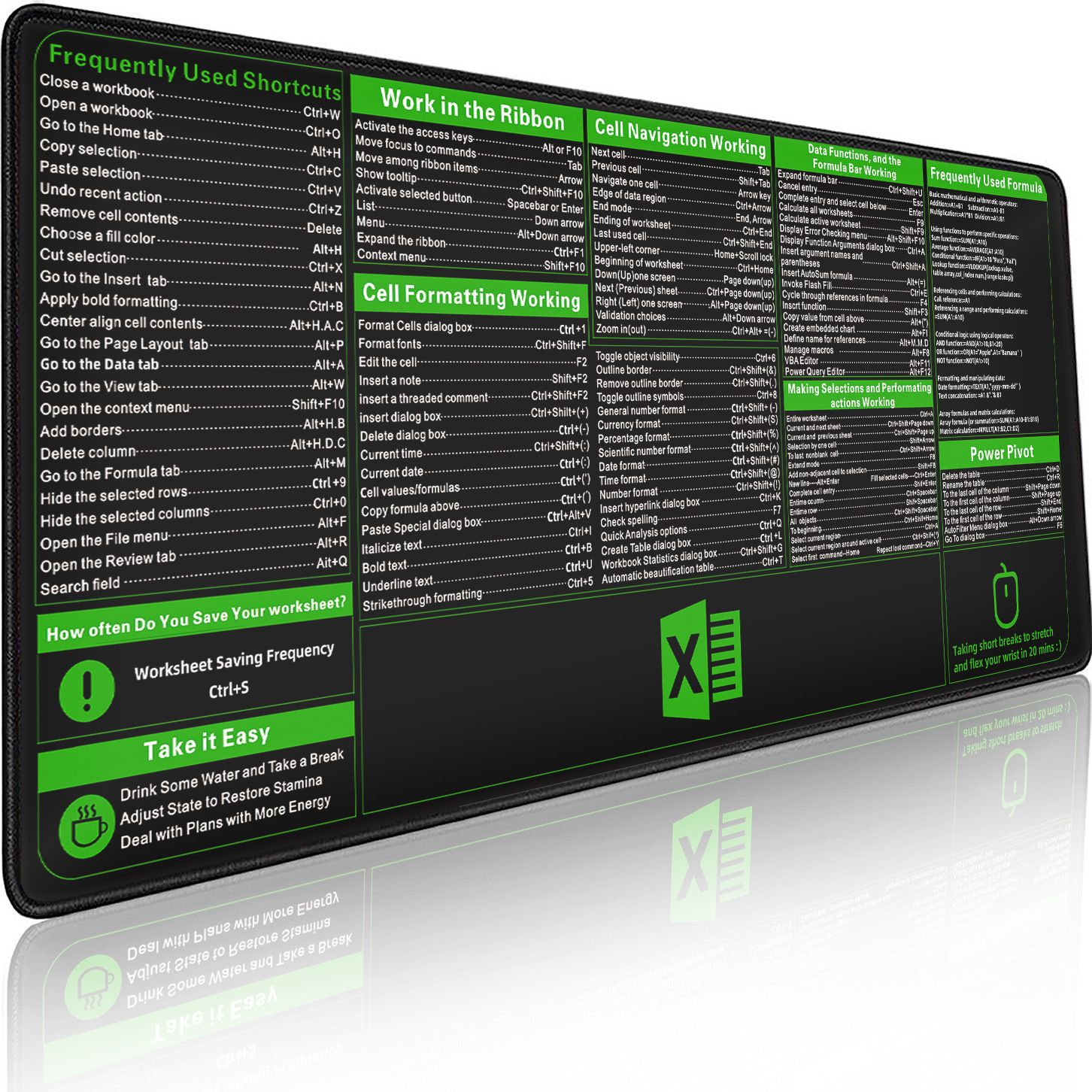 【Final Clearance】Large Gaming Mouse Pad Desk Mat Office Software Excel Shortcuts Mousepad with Personalized Design Extended Size 80 X 30cm