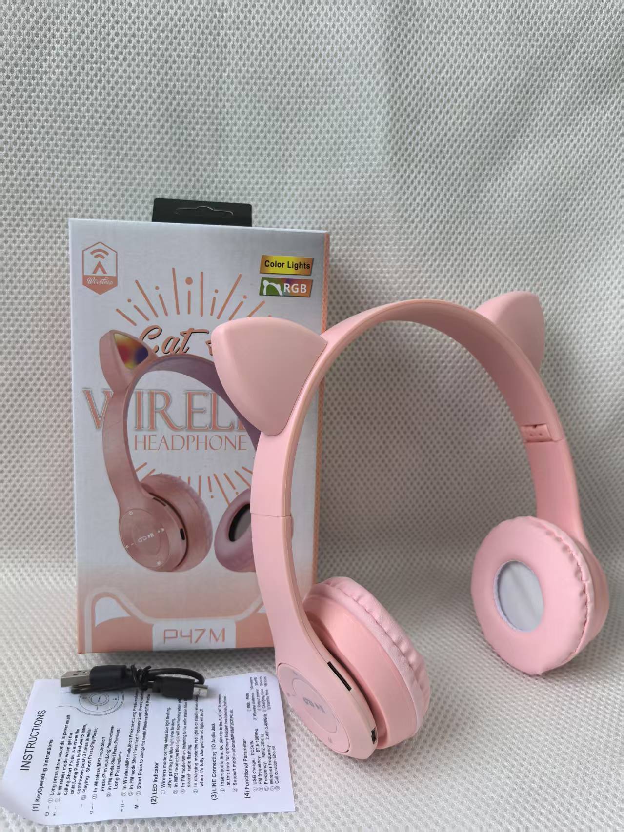 Cat Ear Bluetooth Headset, RGB USB Gaming Headset, Cute Retractable Active Noise Cancelling Headphones, Good Gifts for Girls and Kids