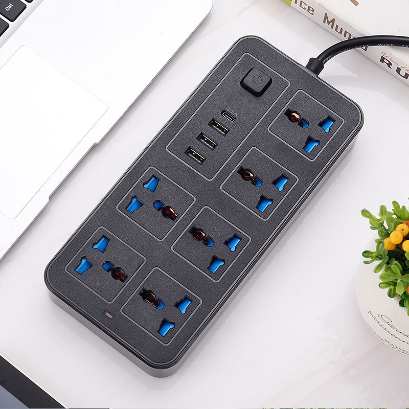 UK Power Strip outlets socket 6 AC Plug Outlets Extender switch and 3 USB & 1 type-c Charging Ports, 2500W/10A,2M Plug Heavy Duty Extension Cord for Home, Office