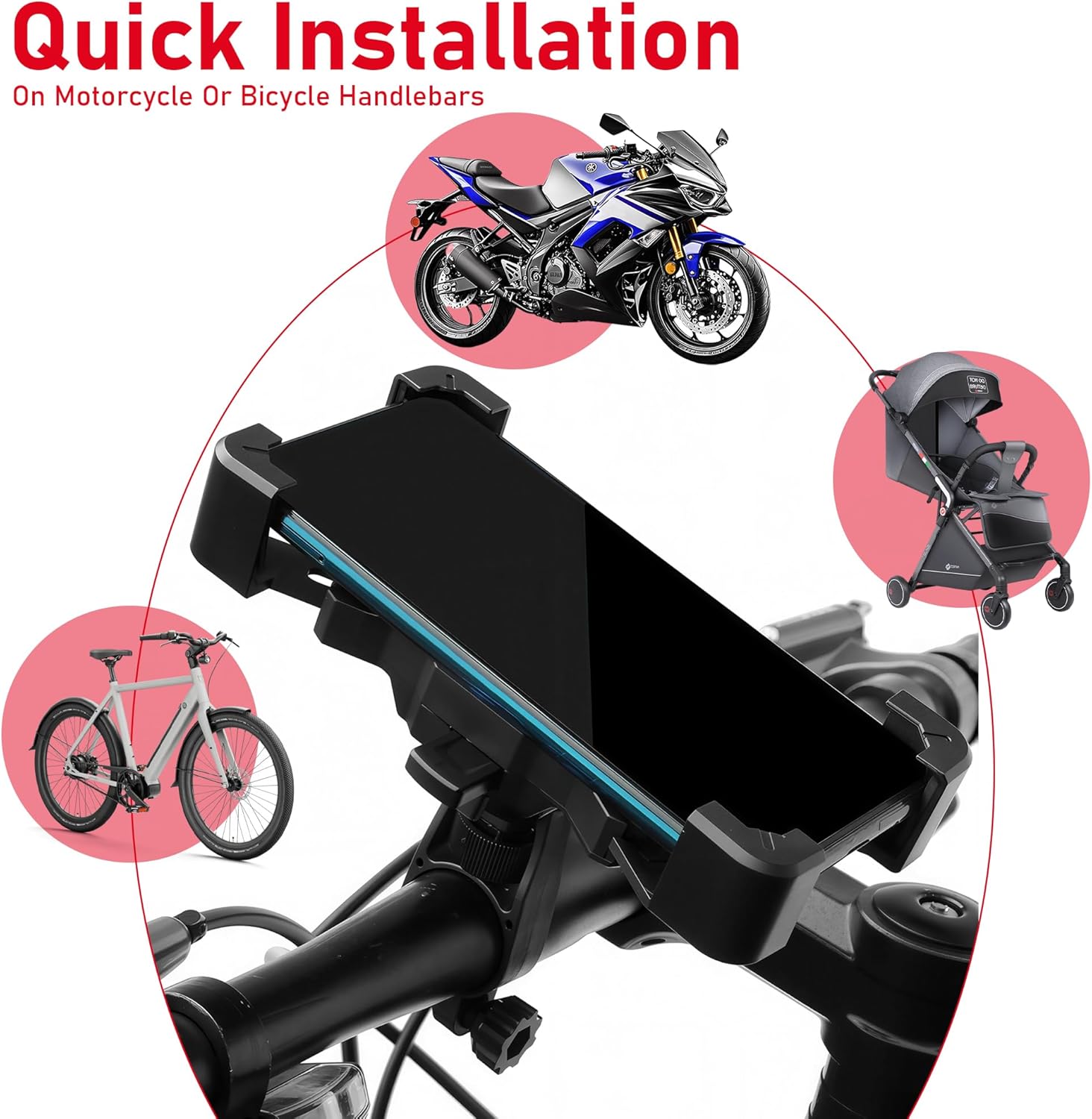 【Promotion】
Motorcycle Phone Mount, 1s Auto Lock and Quick Release Phone Holder for  for 4.8-6.8 inch Cell Phone
