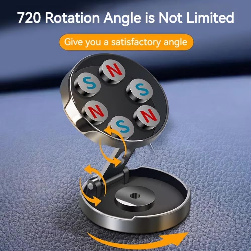 【Foldable Magnetic Phone Mount】 Universal 360 ° Rotation Car Phone Magnet Holder, Magnet Phone Holder for Car with iPhone Samsung All smartphones