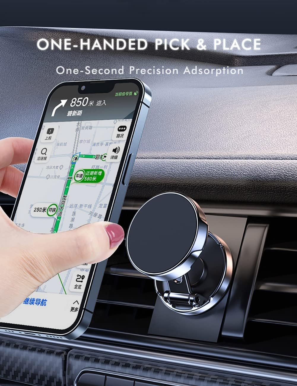 【Foldable Magnetic Phone Mount】 Universal 360 ° Rotation Car Phone Magnet Holder, Magnet Phone Holder for Car with iPhone Samsung All smartphones