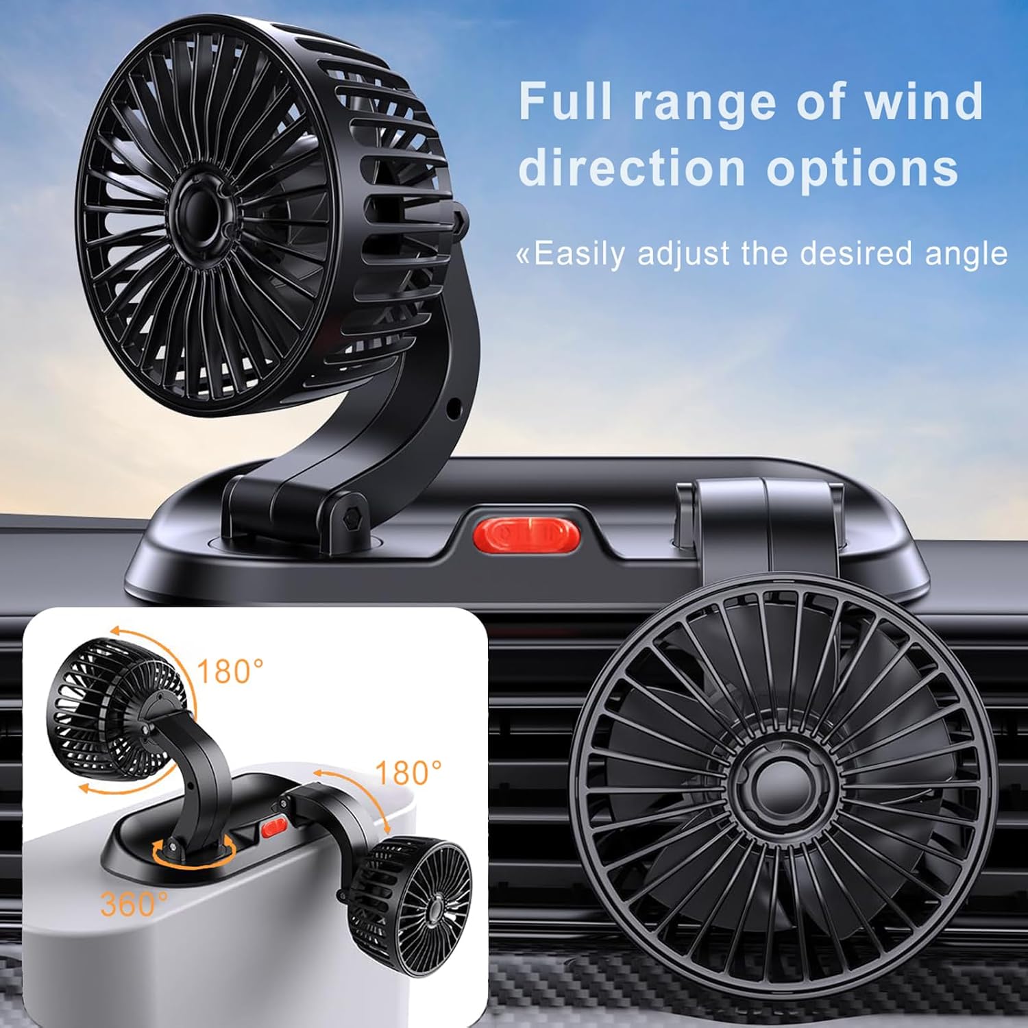 【Clearance Sale】Head USB Fan for Car, Portable Vehicle Cooling Fan - Brushless Motor, 2 Speeds, 360° Rotation, for Car Dashboard, SUV/RV/Truck/Sedan/Cruise, USB Powered