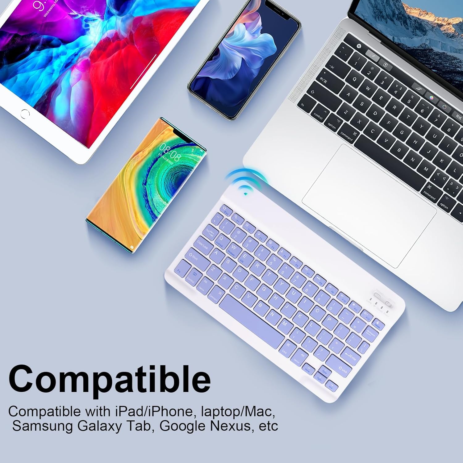 【Clearance Sale】Bluetooth Keyboard, Ultra-Slim Wireless Portable Quiet Keyboard Rechargeable Universal Compatible with iPad Mac iOS Android and Windows