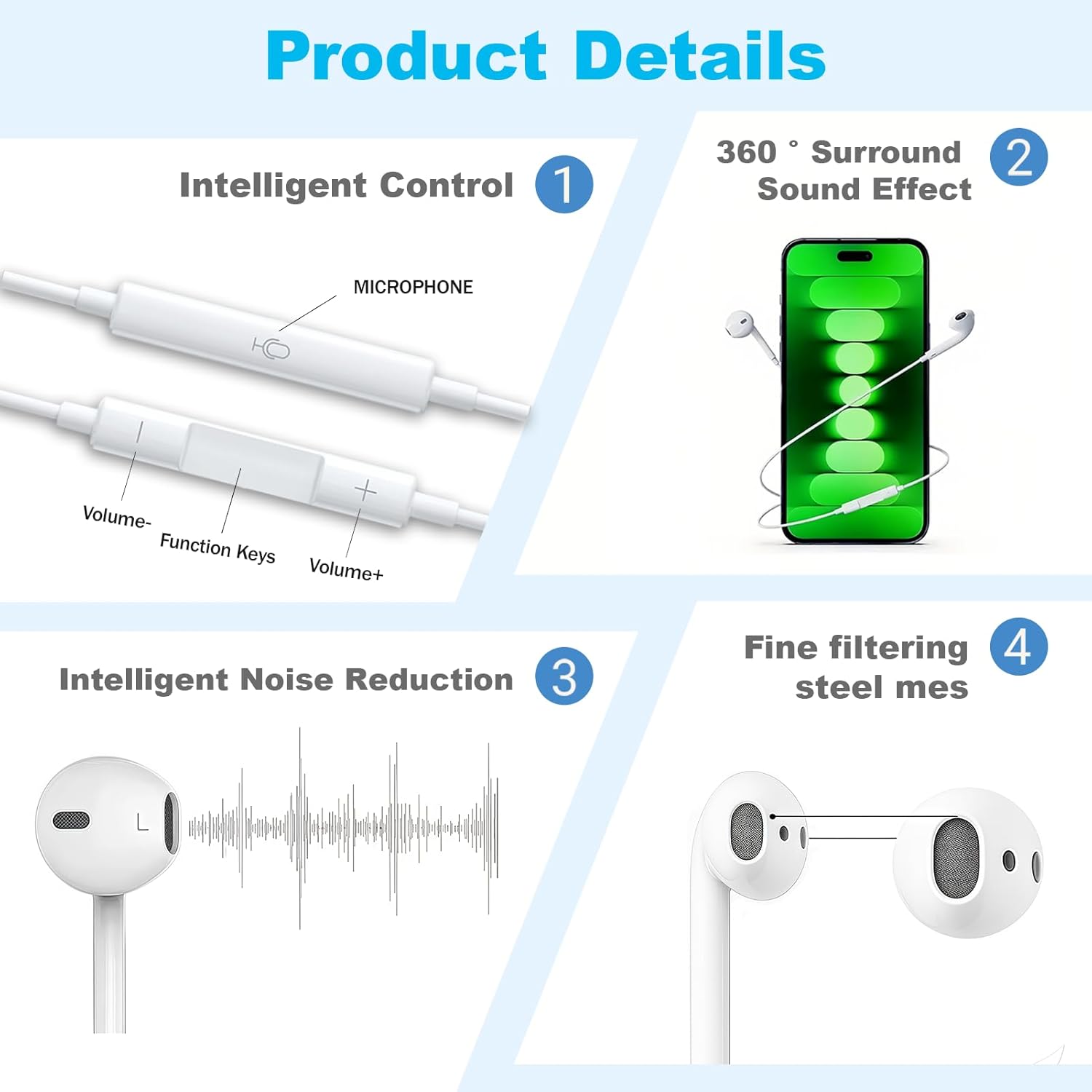 Earphones, In-Ear Headphones, Wired Earbuds, Lightweight Earphones,3.5mm Jack Noise Isolating Headset With Microphone, Compatible with for Phone iPad MP3 Samsung HuaWei Android Smartphones Laptops