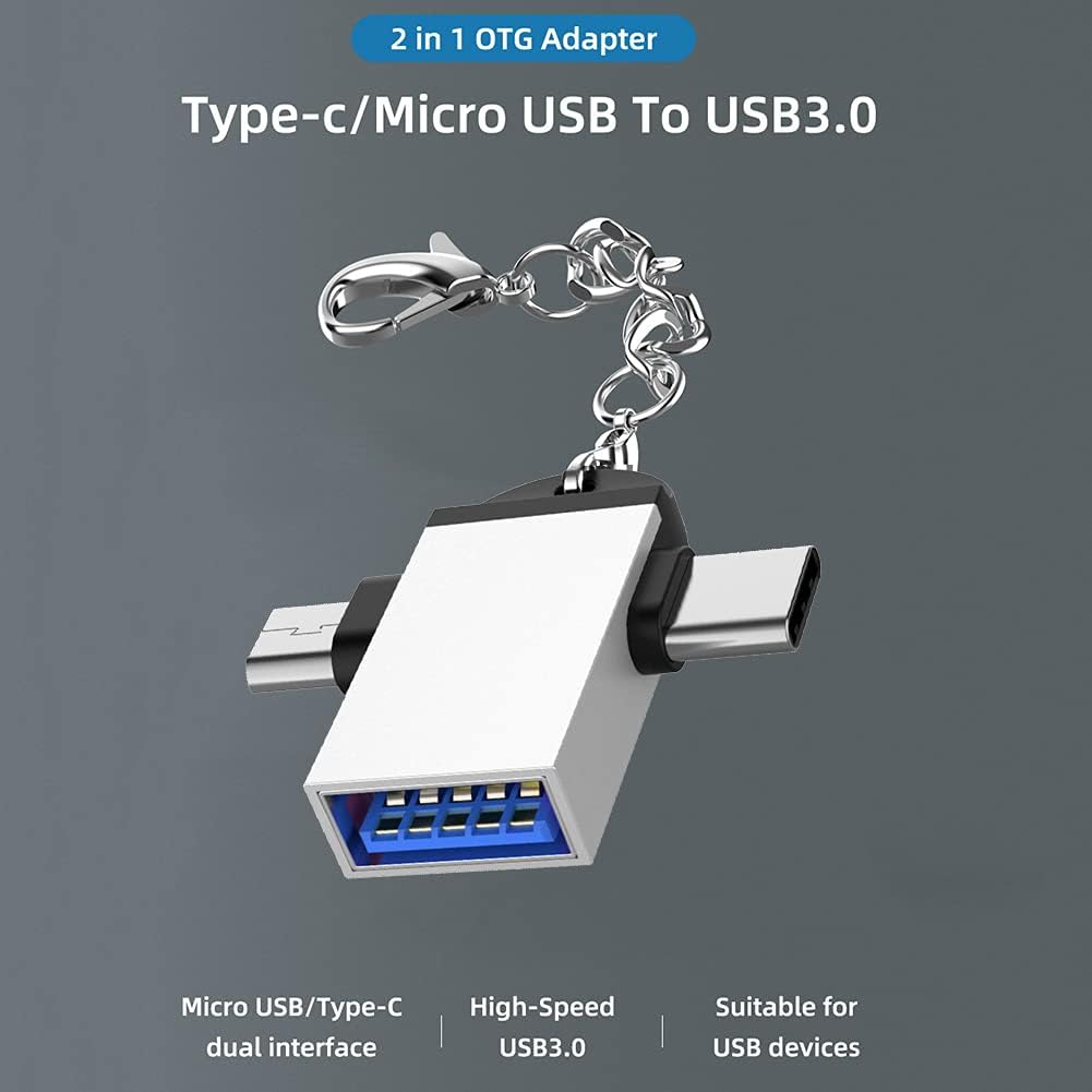 2 in 1 OTG Adapter USB 3.0 Female to Type C & Micro USB Male Connector, Dual Interface, High Speed Data Transfer, Compatible with USB Devices
