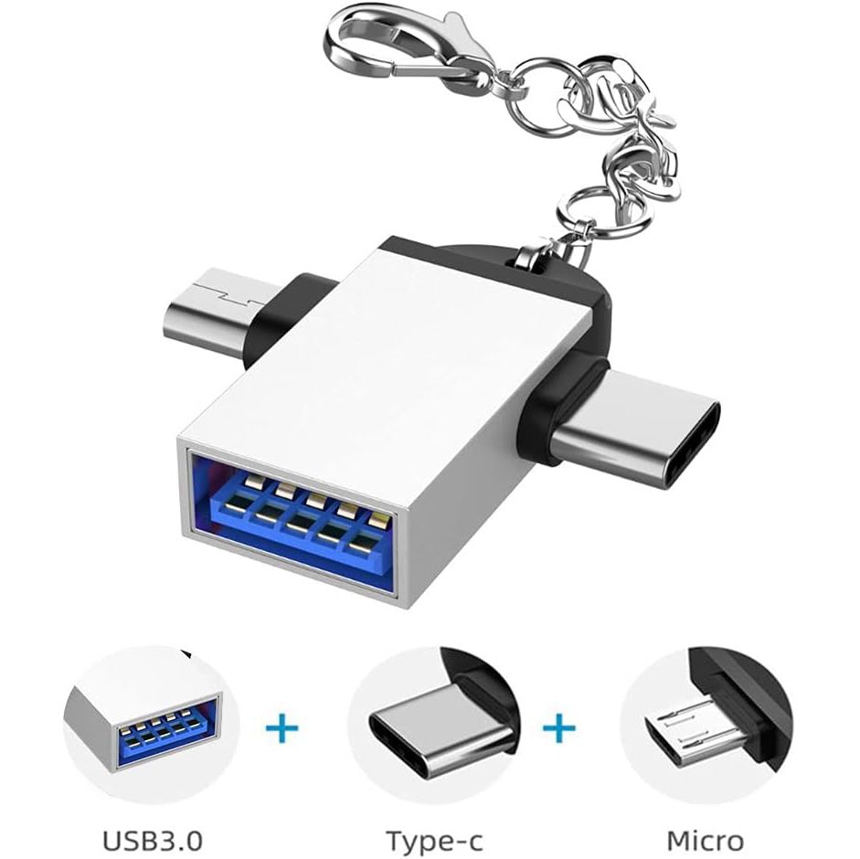 2 in 1 OTG Adapter USB 3.0 Female to Type C & Micro USB Male Connector, Dual Interface, High Speed Data Transfer, Compatible with USB Devices