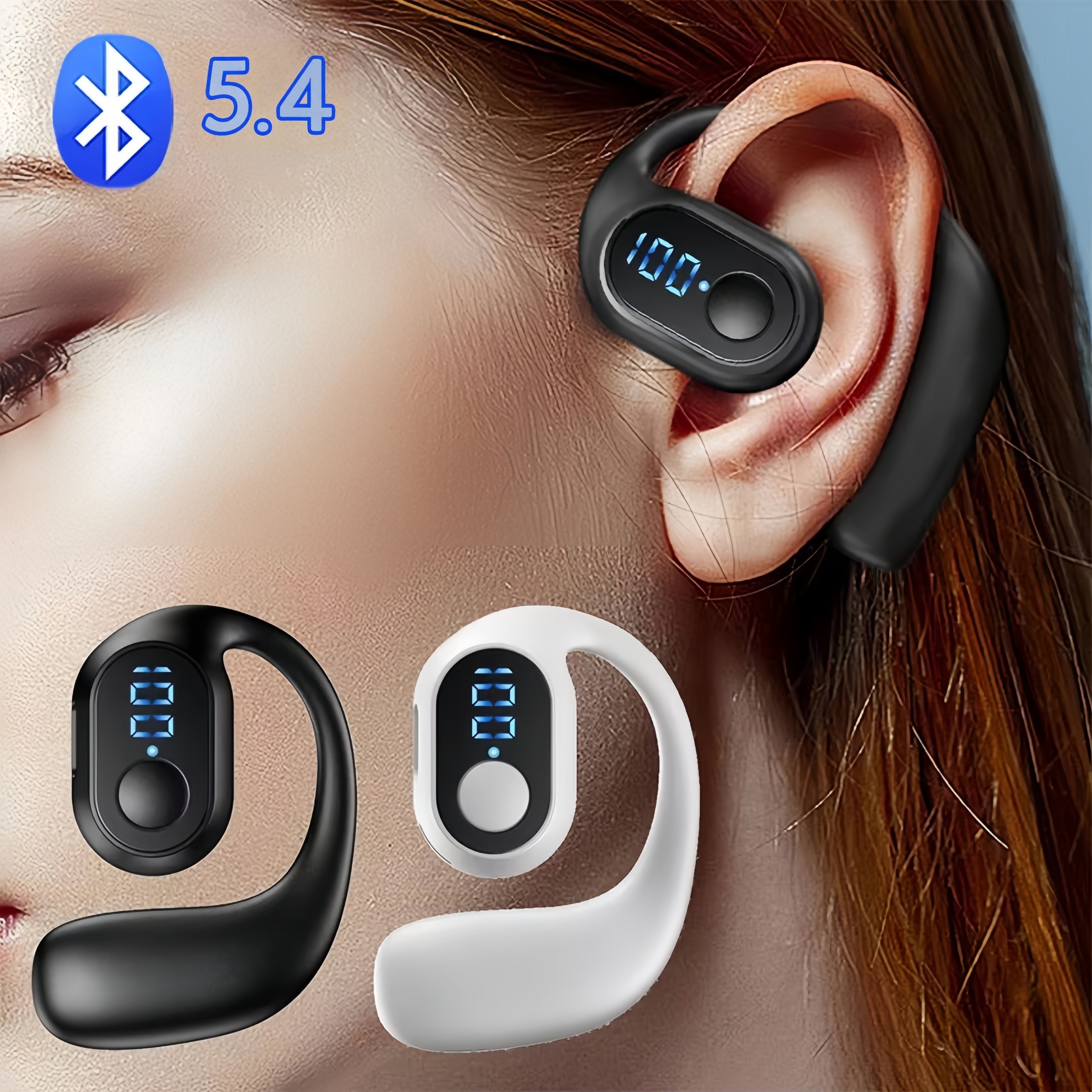 Bluetooth Headset,Wireless Bluetooth Earpiece,V5.4 Wireless Handsfree Headset with Microphone,Noise Canceling Single Ear Earphone Over Ear Earbud for Cellphones TV PC Game Work Driving