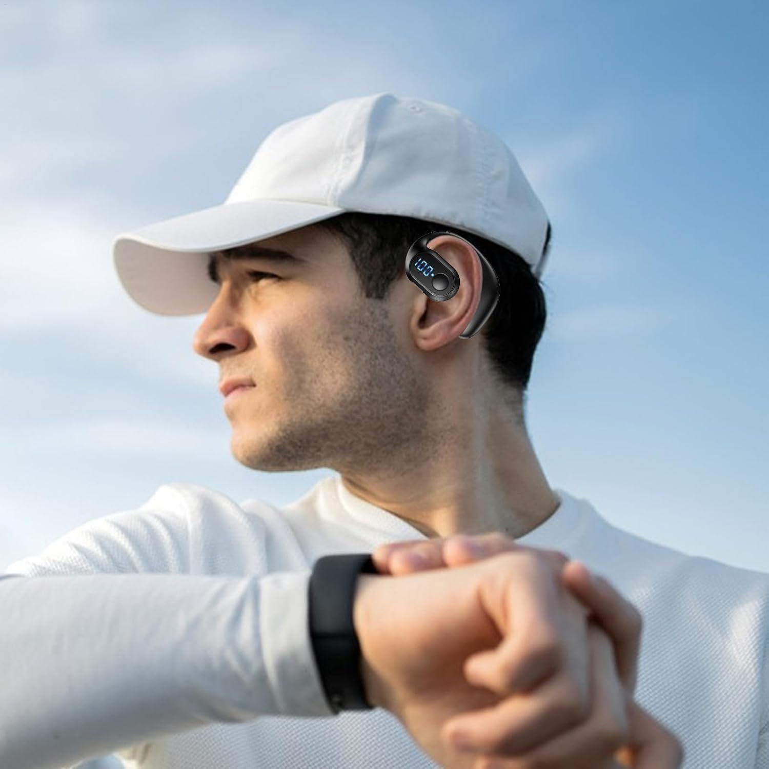 Bluetooth Headset,Wireless Bluetooth Earpiece,V5.4 Wireless Handsfree Headset with Microphone,Noise Canceling Single Ear Earphone Over Ear Earbud for Cellphones TV PC Game Work Driving