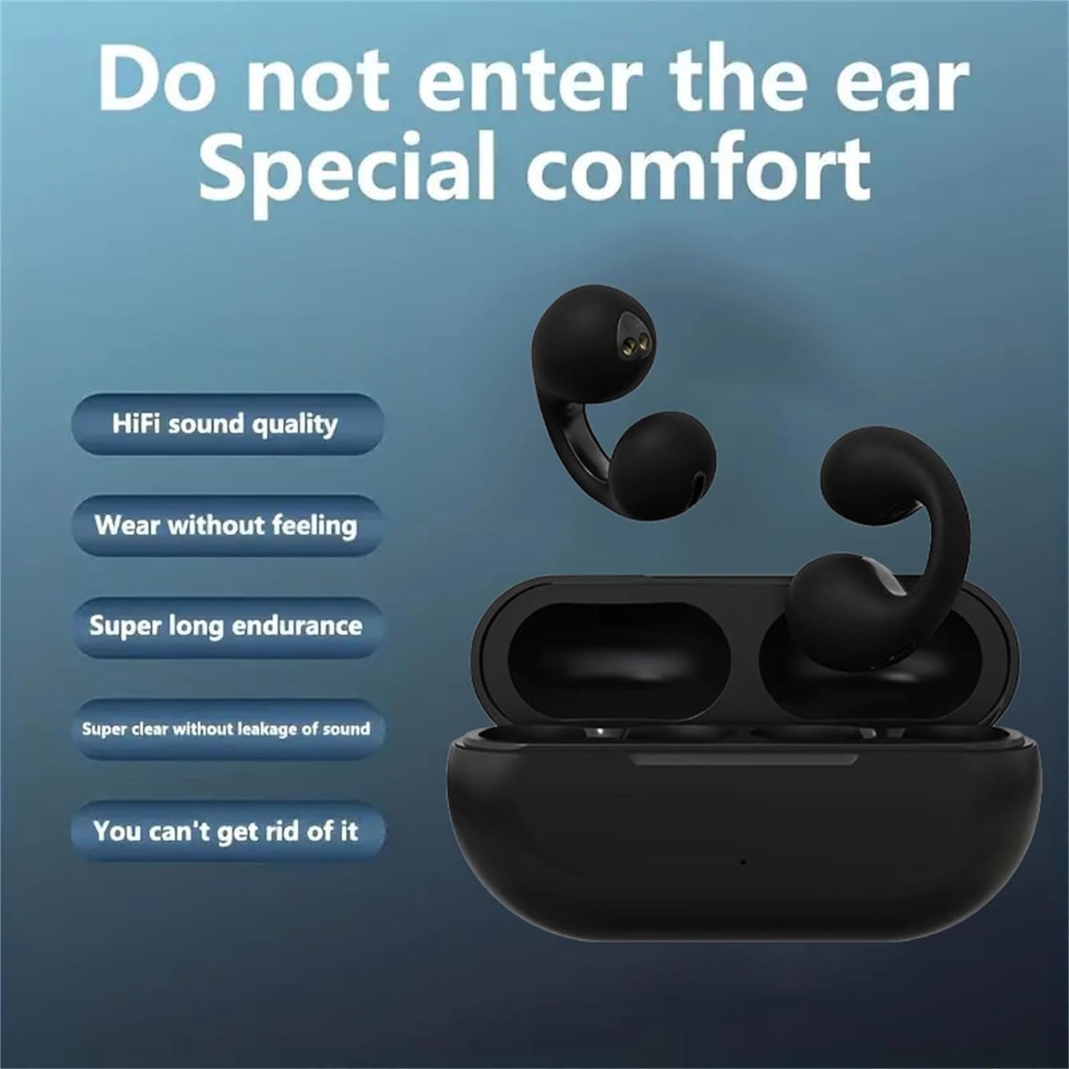 Wireless Ear Clip Bone Conduction Headphones,  Open Ear Earbuds Wireless Bluetooth Earbuds, IPX3 Waterproof Ear Hook Bluetooth Headphones After Shock Bone Air Conduction Headphones