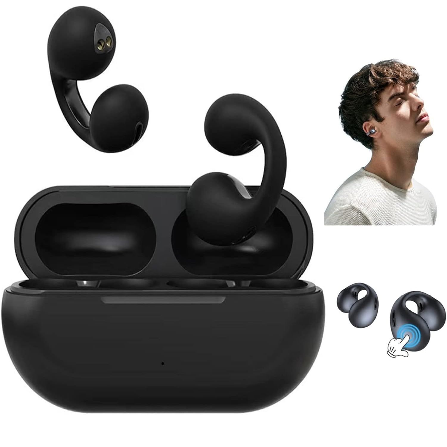Wireless Ear Clip Bone Conduction Headphones,  Open Ear Earbuds Wireless Bluetooth Earbuds, IPX3 Waterproof Ear Hook Bluetooth Headphones After Shock Bone Air Conduction Headphones