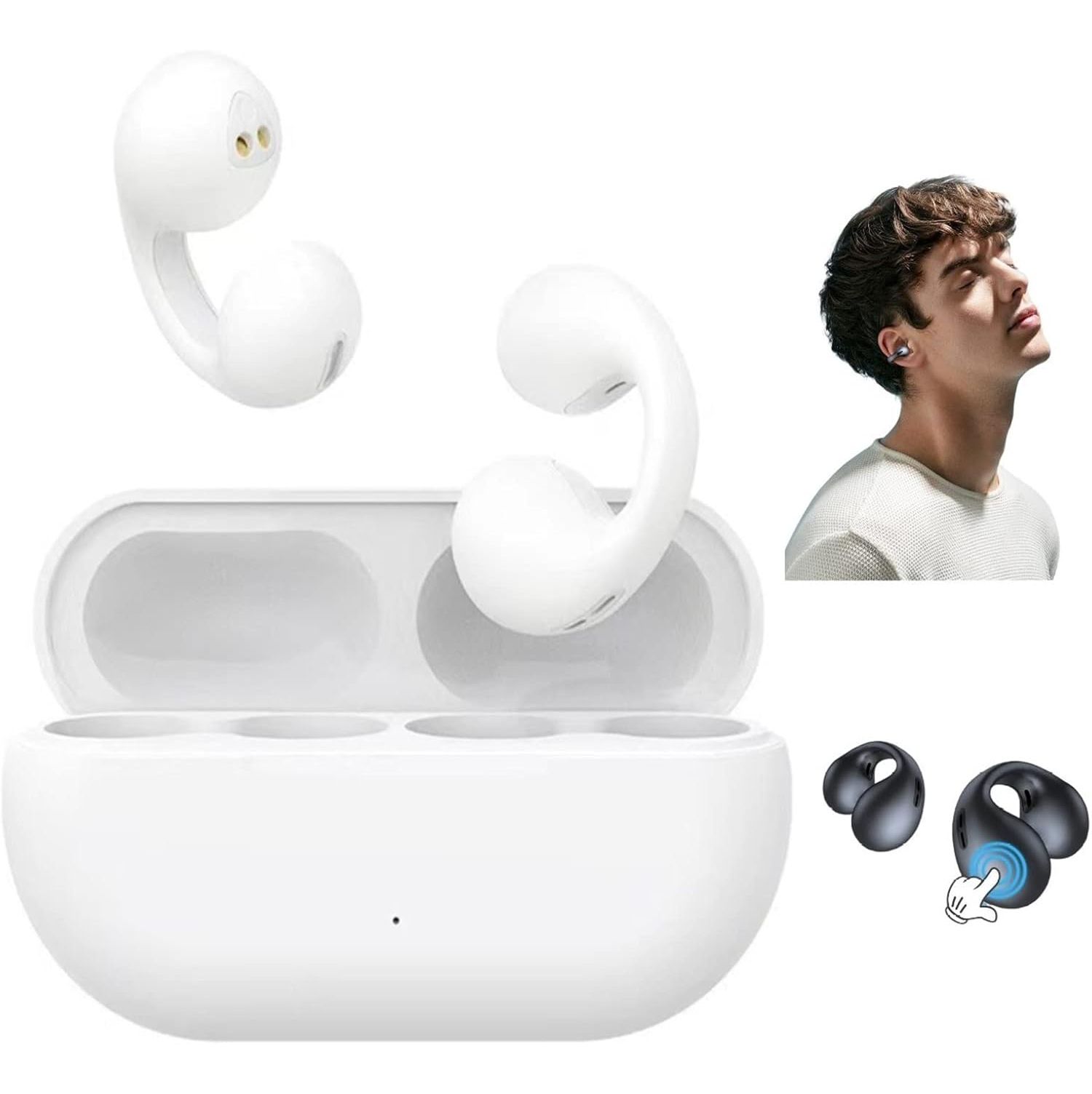 Wireless Ear Clip Bone Conduction Headphones,  Open Ear Earbuds Wireless Bluetooth Earbuds, IPX3 Waterproof Ear Hook Bluetooth Headphones After Shock Bone Air Conduction Headphones