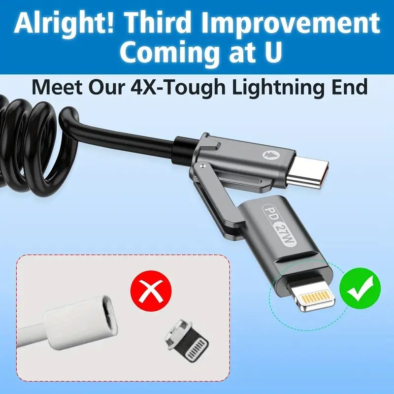 【Clearance Sale】4-in-1 Coiled USB Cable - 65W USB C Fast Charging for Phone,Laptop and Other Devices,Coiled Silicone Cable,1.5M