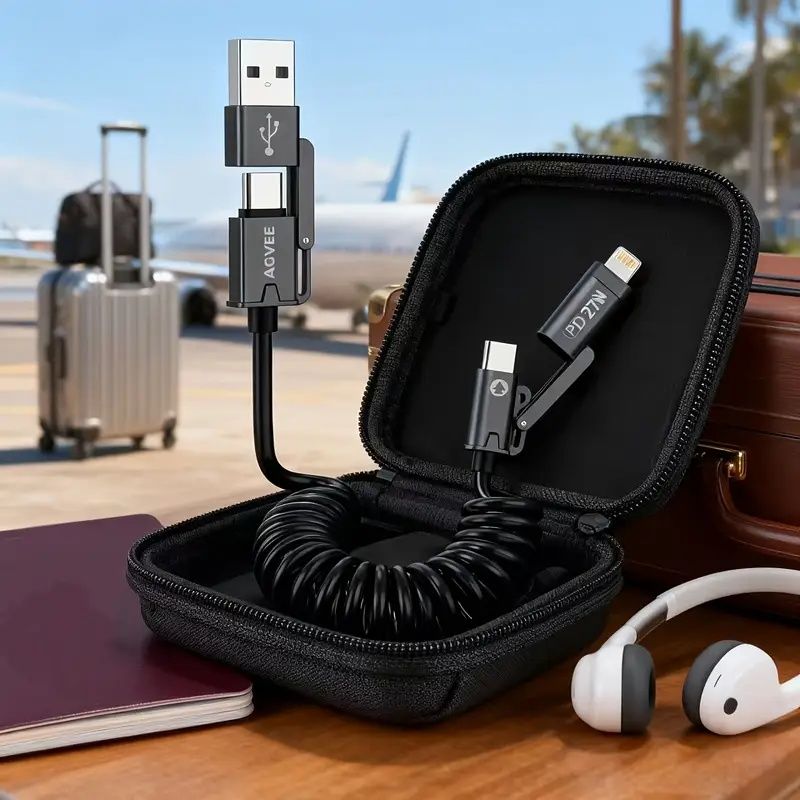 【Clearance Sale】4-in-1 Coiled USB Cable - 65W USB C Fast Charging for Phone,Laptop and Other Devices,Coiled Silicone Cable,1.5M