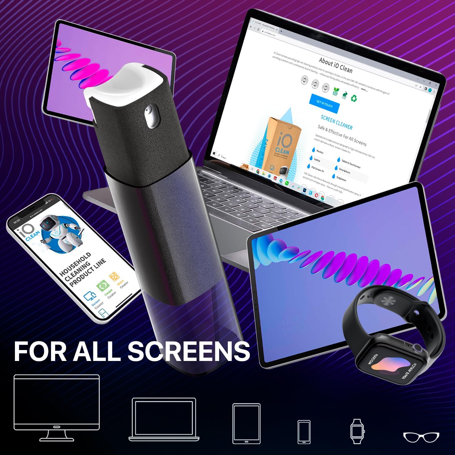 【Clearance Sale】Mini Screen Cleaner Spray – Finger Proof Screen Cleaner for Smartphones, iPads, MacBooks, Laptops, Car Screens, Touchscreens – 3 in1 Mist Cleaner, Microfiber Cloth and Protective Cover