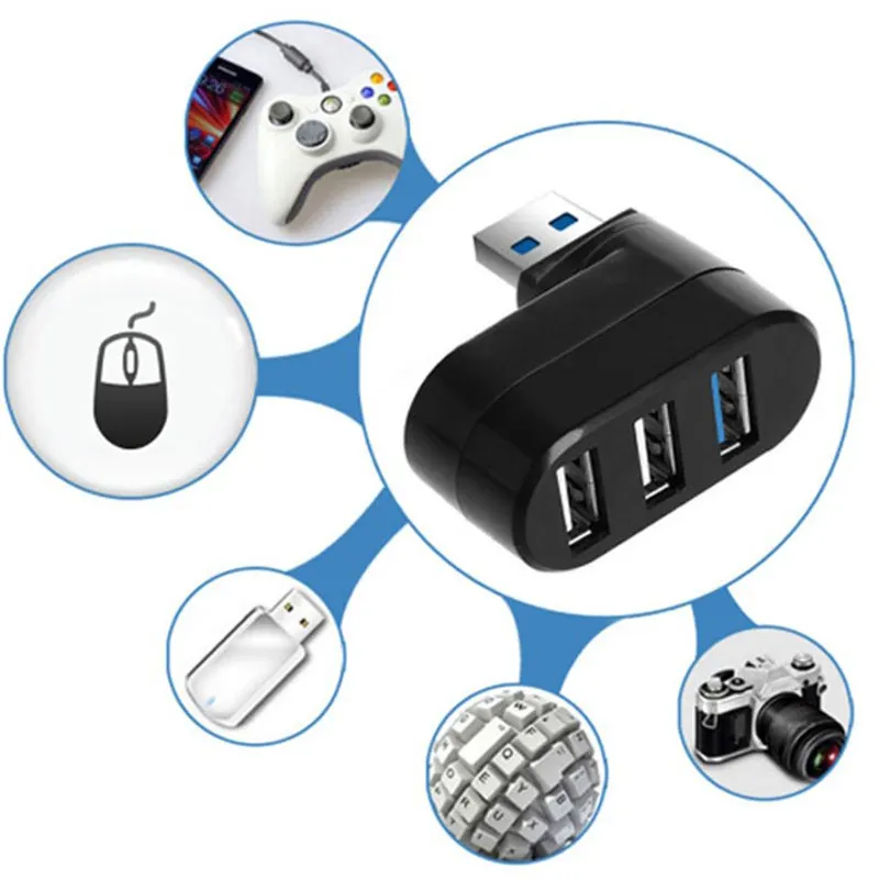 【Clearance Sale】USB Port Splitter, USB 3 Port Compact Portable Rotatable HUB, USB Hub Dock [90°/180° Degree Rotatable] for PC Laptop Notebook and More - Black