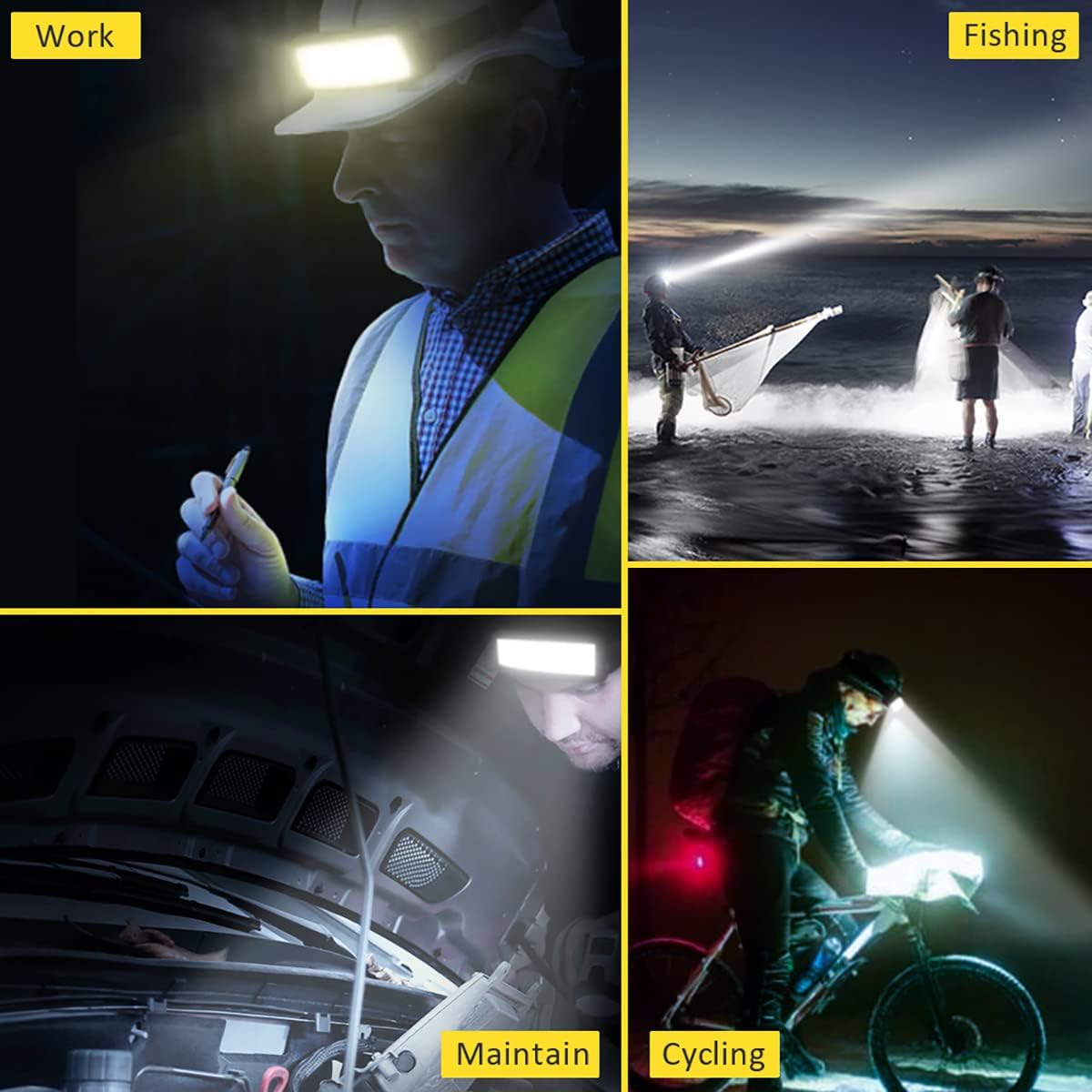 【Clearance Sale】LED Head Torch, Rechargeable COB Head Torch Super Bright Headlamps Lightweight Waterproof Headlight 3 Modes Work Light, 1000mAh Adjustable LED Headlamp for Camping, Hiking, Fishing