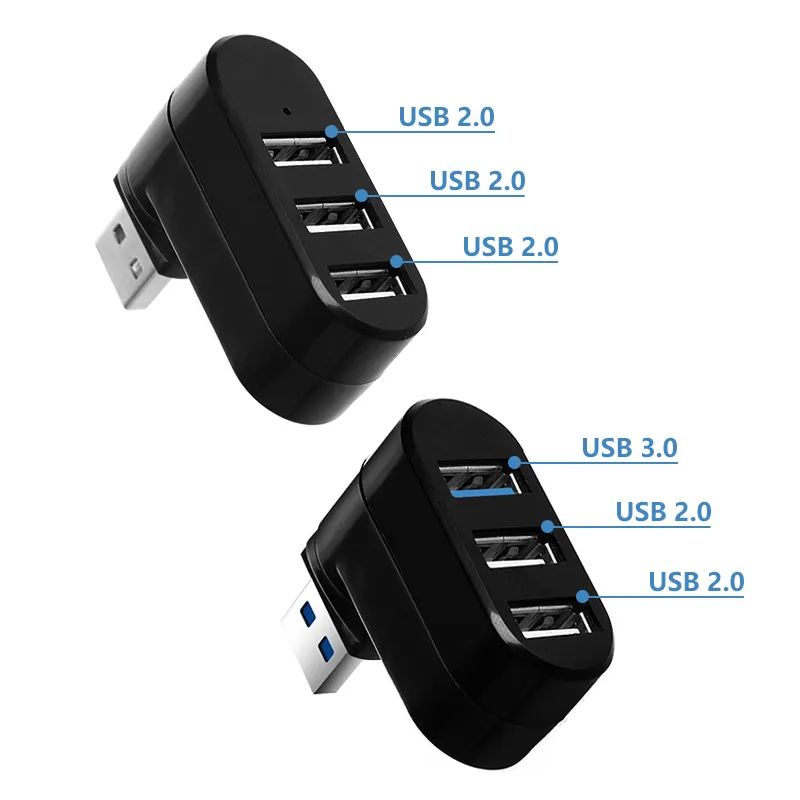 【Clearance Sale】USB Port Splitter, USB 3 Port Compact Portable Rotatable HUB, USB Hub Dock [90°/180° Degree Rotatable] for PC Laptop Notebook and More - Black