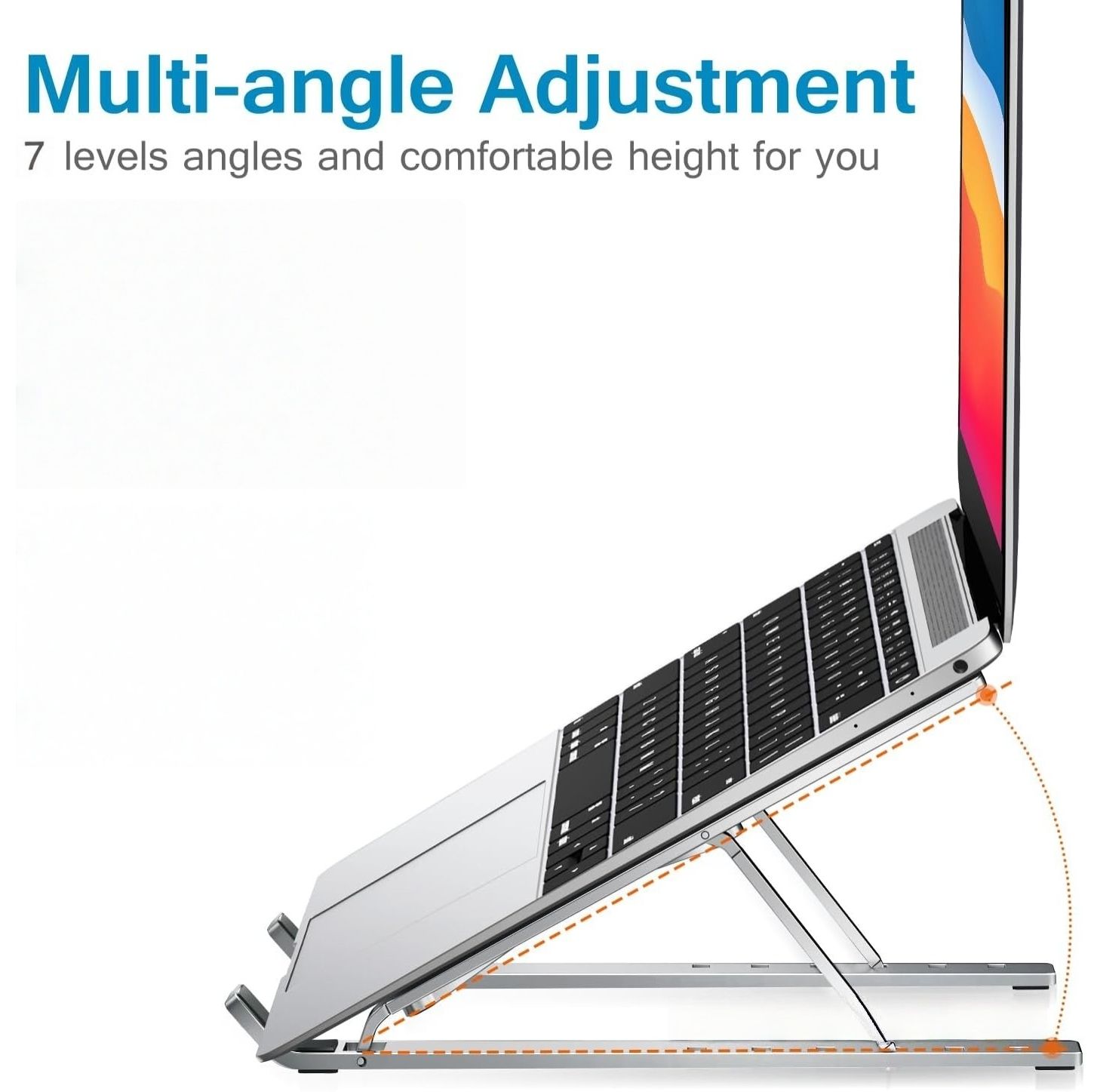 Laptop Stand, Laptop Holder Riser Computer Tablet Stand, 7 Angles Adjustable Aluminum Ergonomic Foldable Portable Desktop Holder Compatible with MacBook,iPad, HP, Dell, Lenovo,Silver