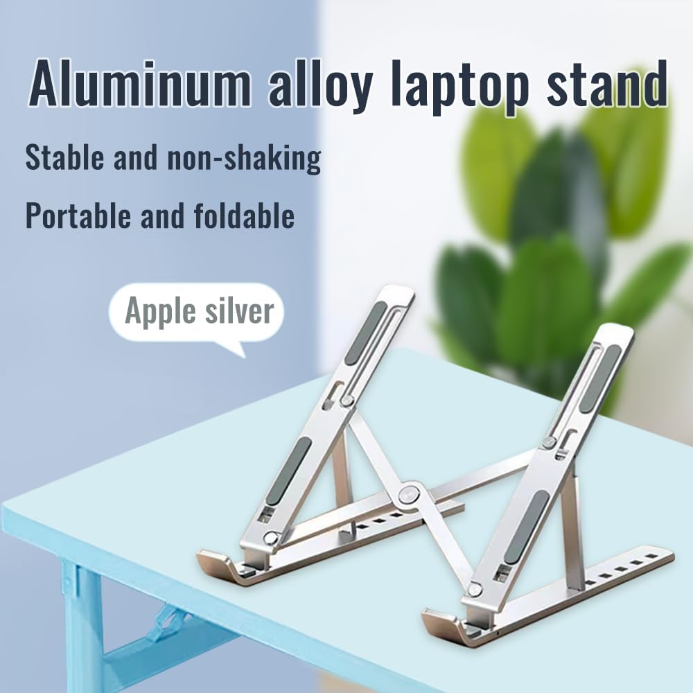 Laptop Stand, Laptop Holder Riser Computer Tablet Stand, 7 Angles Adjustable Aluminum Ergonomic Foldable Portable Desktop Holder Compatible with MacBook,iPad, HP, Dell, Lenovo,Silver