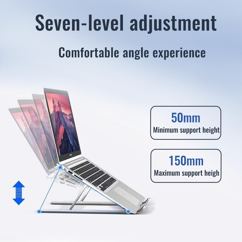 Laptop Stand, Laptop Holder Riser Computer Tablet Stand, 7 Angles Adjustable Aluminum Ergonomic Foldable Portable Desktop Holder Compatible with MacBook,iPad, HP, Dell, Lenovo,Silver