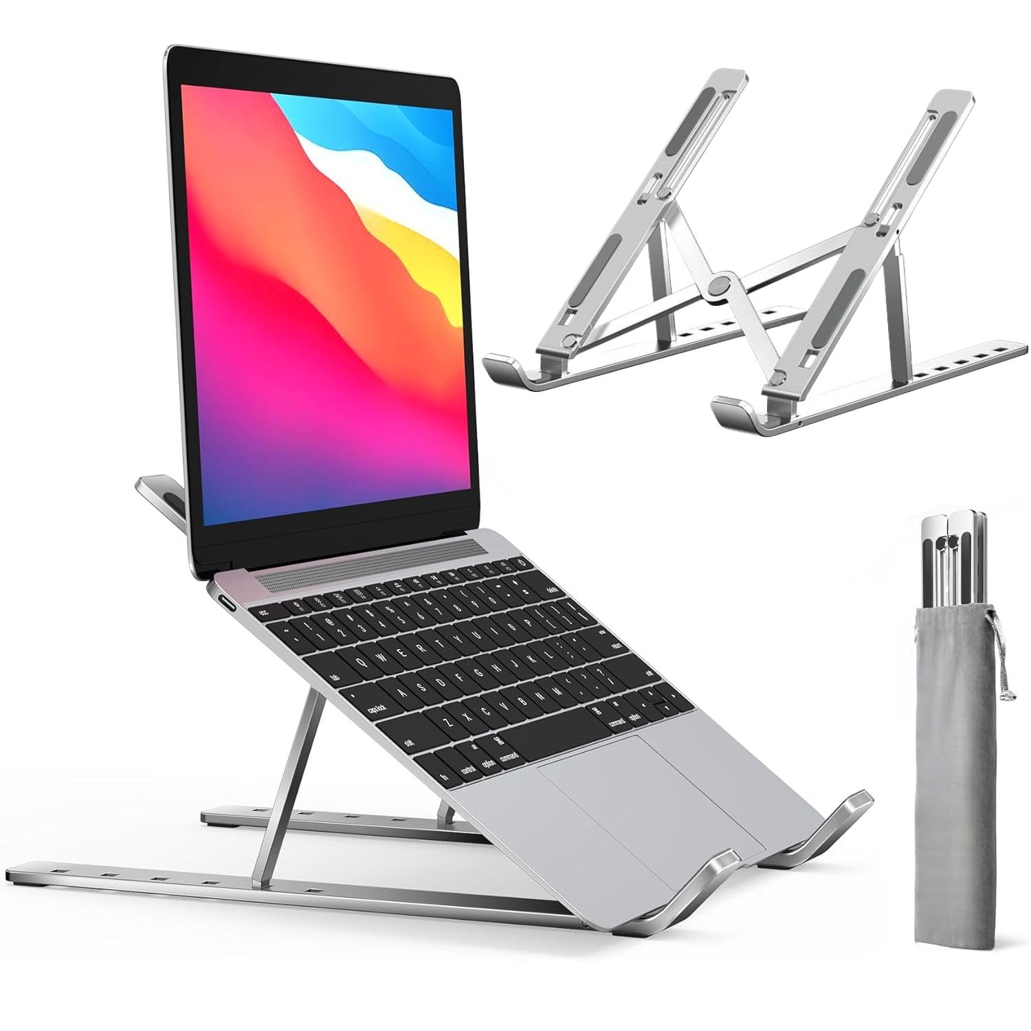 Laptop Stand, Laptop Holder Riser Computer Tablet Stand, 7 Angles Adjustable Aluminum Ergonomic Foldable Portable Desktop Holder Compatible with MacBook,iPad, HP, Dell, Lenovo,Silver