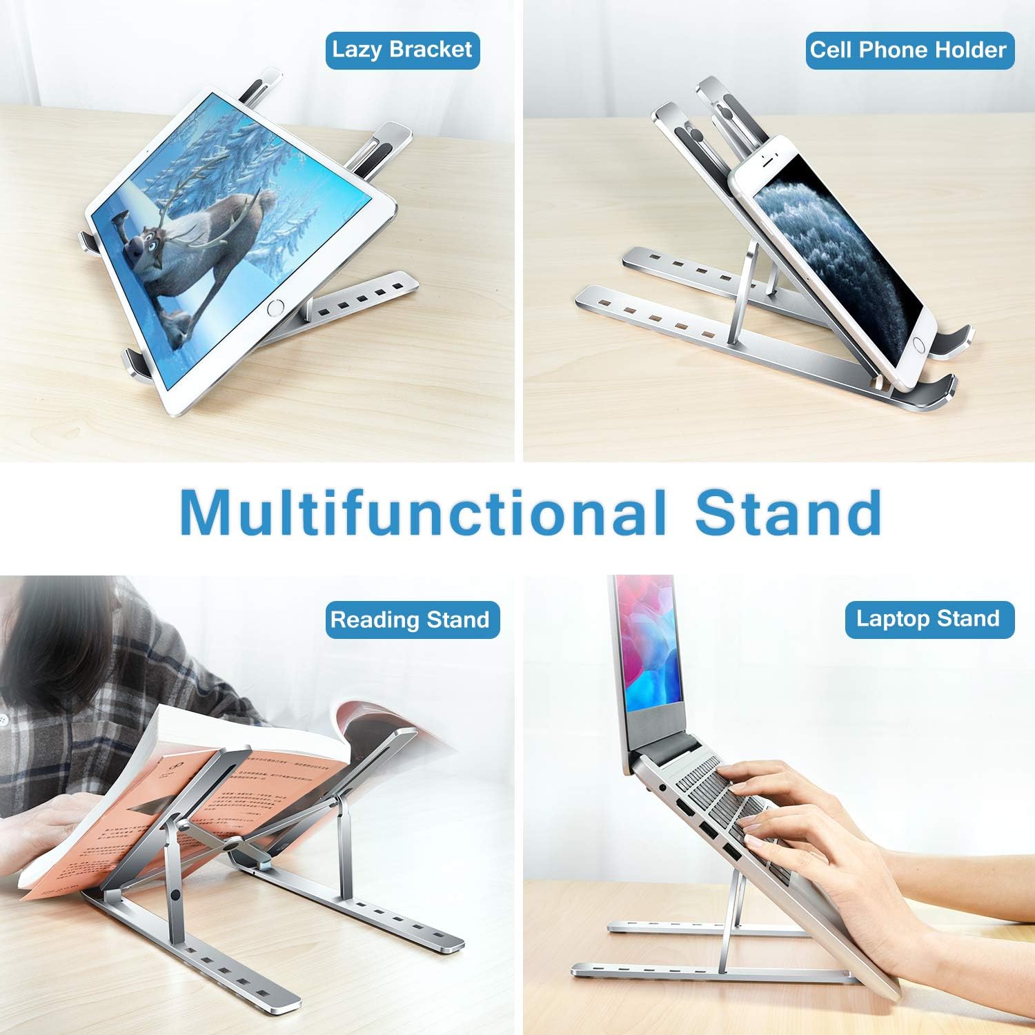 Laptop Stand, Laptop Holder Riser Computer Tablet Stand, 7 Angles Adjustable Aluminum Ergonomic Foldable Portable Desktop Holder Compatible with MacBook,iPad, HP, Dell, Lenovo,Silver