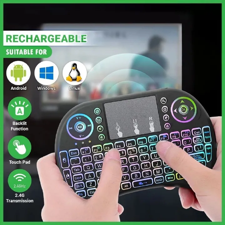 2.4G Mini Wireless Keyboard with Touchpad Mouse, Upgraded Multi BRG Backlight Memory, Portable Wireless Keyboard with USB Receiver Remote Control for Android Smart TV Box Pad Windows Mac