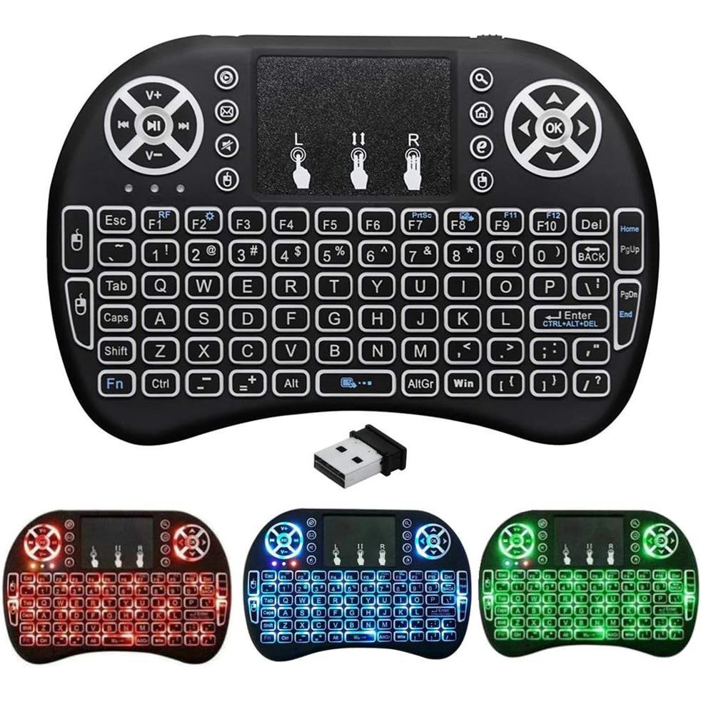 2.4G Mini Wireless Keyboard with Touchpad Mouse, Upgraded Multi BRG Backlight Memory, Portable Wireless Keyboard with USB Receiver Remote Control for Android Smart TV Box Pad Windows Mac