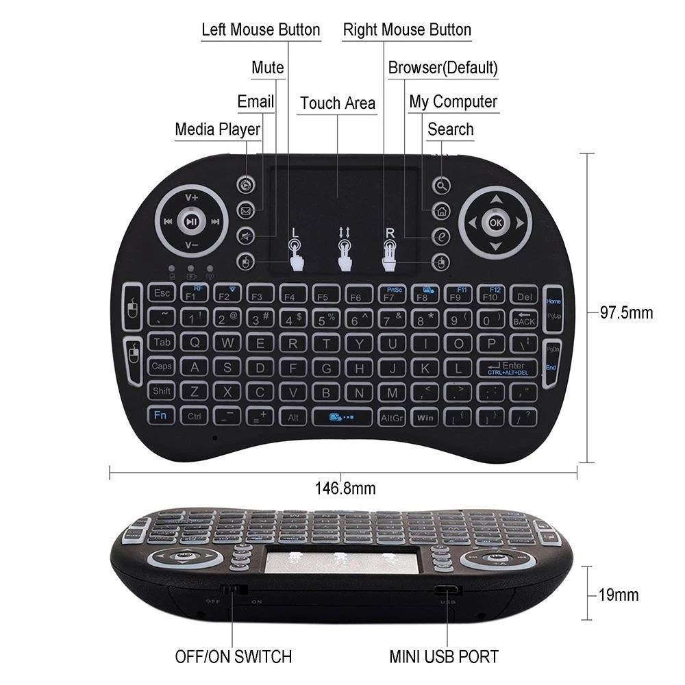 2.4G Mini Wireless Keyboard with Touchpad Mouse, Upgraded Multi BRG Backlight Memory, Portable Wireless Keyboard with USB Receiver Remote Control for Android Smart TV Box Pad Windows Mac