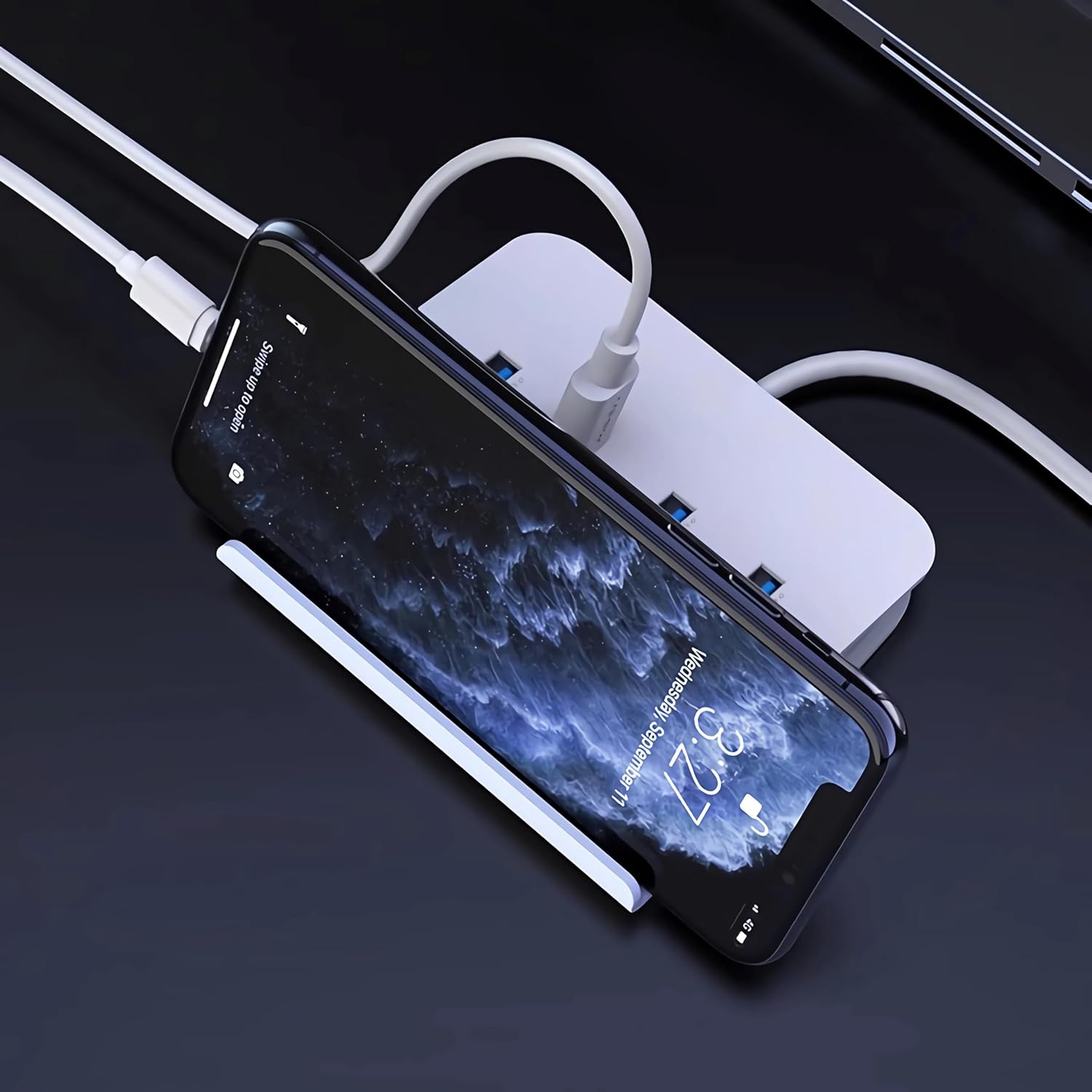 【Clearance Sale】4 Port USB Data Hub and Phone Holder, Connect Multiple Devices at Once, Portable USB Adapter Compatible With Most Laptops & Computers, Type-C Connector