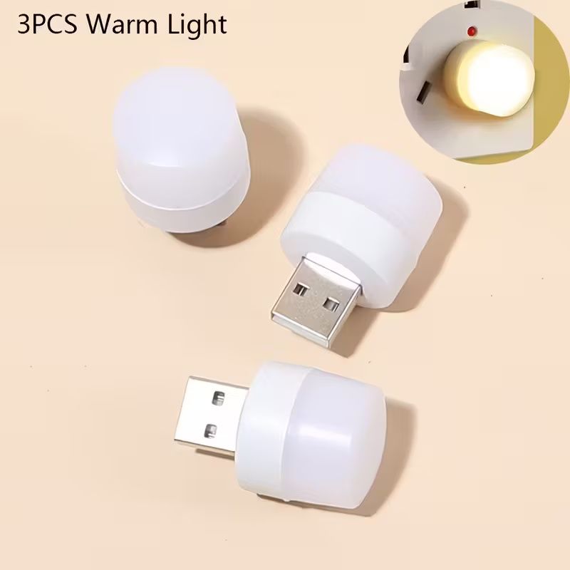 【Clearance Sale】(3-Pack) Mini USB LED Night Light, Compact Portable Design, Bedroom Sleep LED, Energy-Saving Lamp, Table Lamp, Eye-Protection Bedside Home use (Warm)