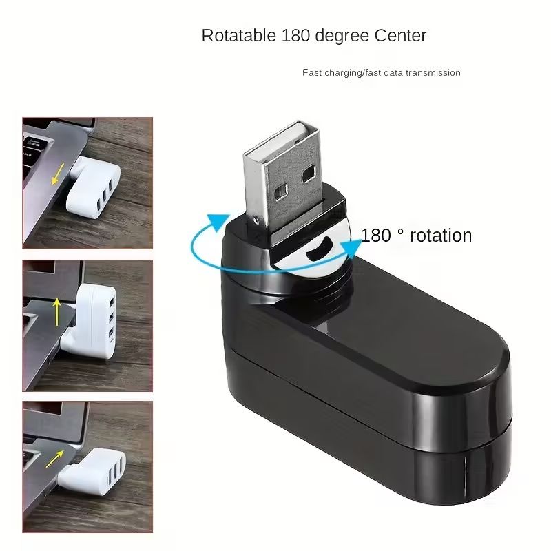 【Clearance Sale】USB Port Splitter, USB 3 Port Compact Portable Rotatable HUB, USB Hub Dock [90°/180° Degree Rotatable] for PC Laptop Notebook and More - Black