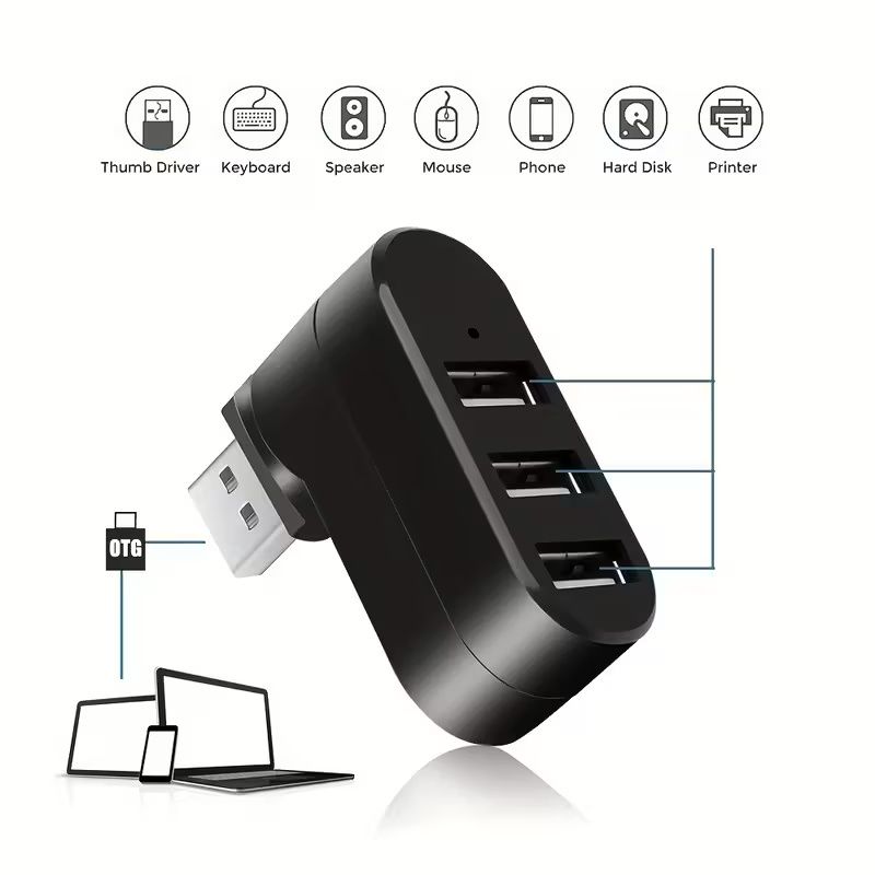 【Clearance Sale】USB Port Splitter, USB 3 Port Compact Portable Rotatable HUB, USB Hub Dock [90°/180° Degree Rotatable] for PC Laptop Notebook and More - Black
