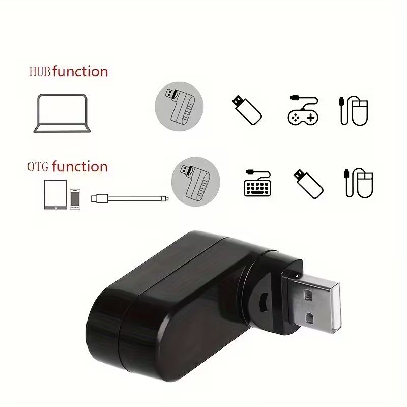 【Clearance Sale】USB Port Splitter, USB 3 Port Compact Portable Rotatable HUB, USB Hub Dock [90°/180° Degree Rotatable] for PC Laptop Notebook and More - Black