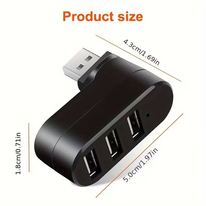 【Clearance Sale】USB Port Splitter, USB 3 Port Compact Portable Rotatable HUB, USB Hub Dock [90°/180° Degree Rotatable] for PC Laptop Notebook and More - Black