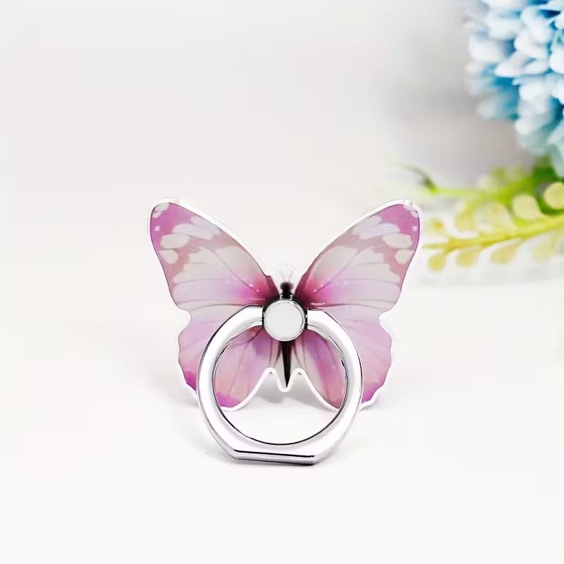 【Clearance Sale】360° Rotation Metal Finger Stand Cute Butterfly Patterned Phone Ring Stand Holder with Knob Loop for Secure Grip