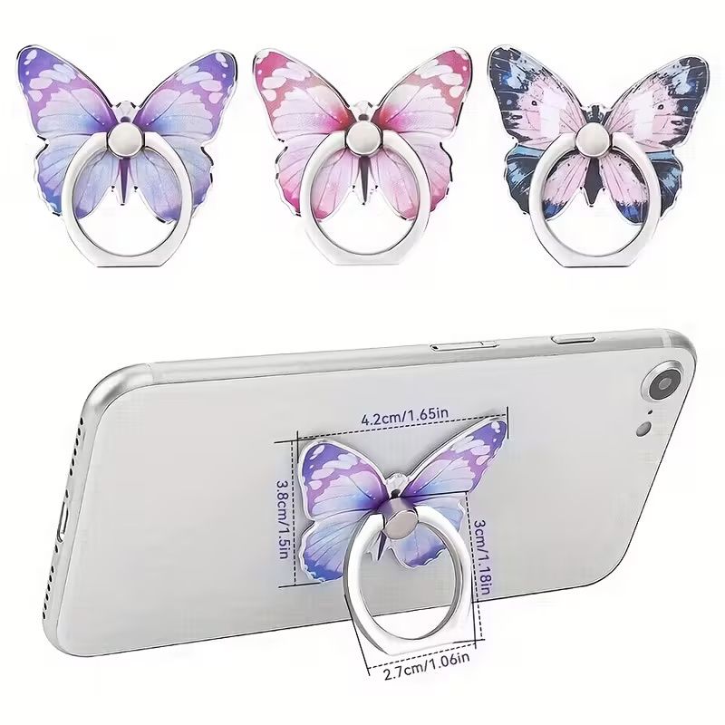 【Clearance Sale】360° Rotation Metal Finger Stand Cute Butterfly Patterned Phone Ring Stand Holder with Knob Loop for Secure Grip