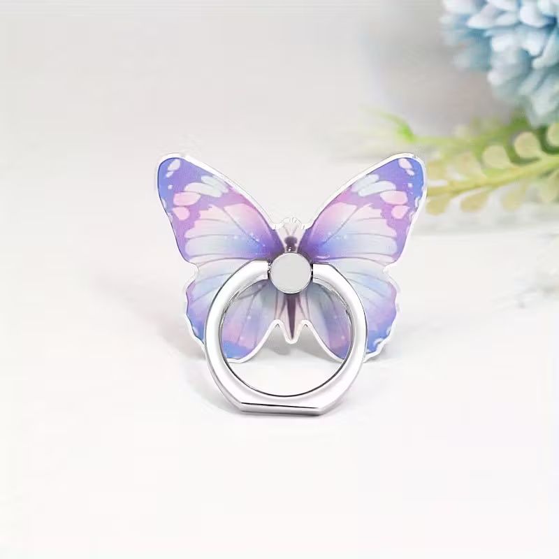 【Clearance Sale】360° Rotation Metal Finger Stand Cute Butterfly Patterned Phone Ring Stand Holder with Knob Loop for Secure Grip