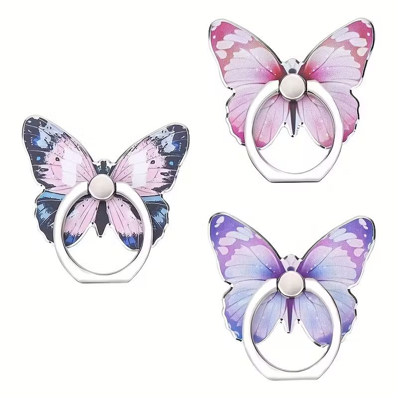 【Clearance Sale】360° Rotation Metal Finger Stand Cute Butterfly Patterned Phone Ring Stand Holder with Knob Loop for Secure Grip