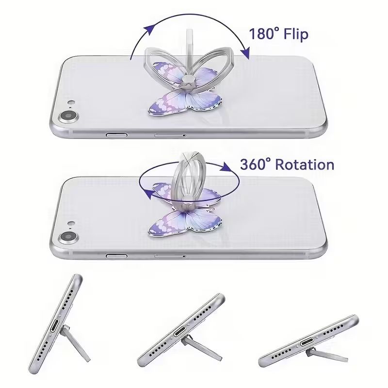 【Clearance Sale】360° Rotation Metal Finger Stand Cute Butterfly Patterned Phone Ring Stand Holder with Knob Loop for Secure Grip