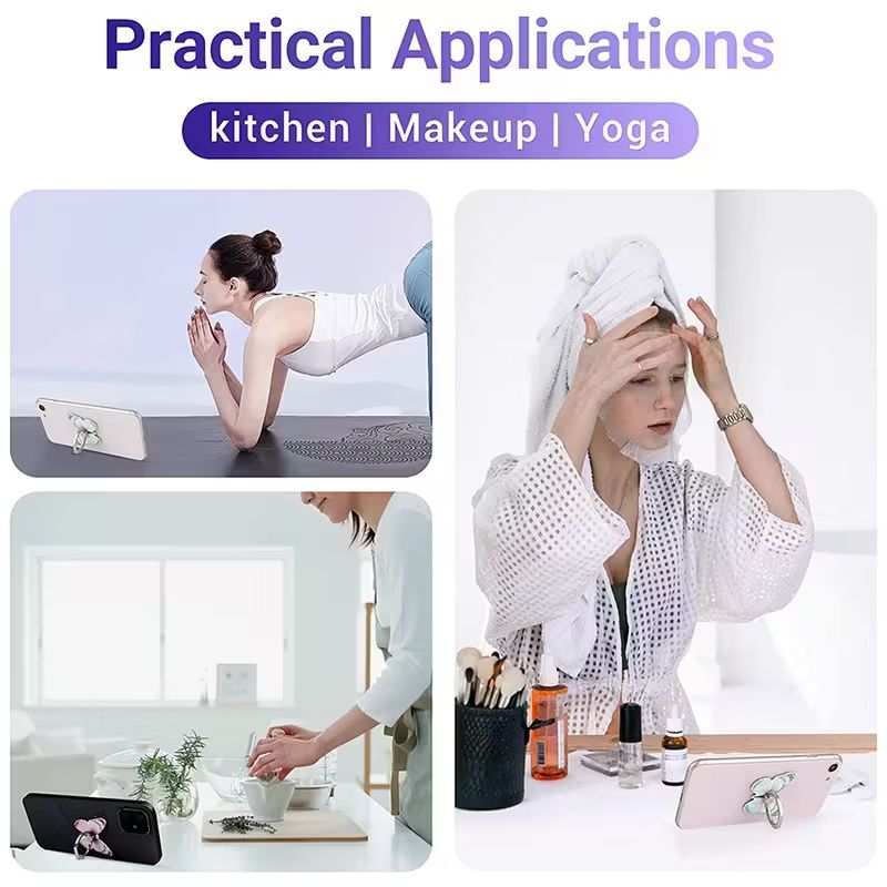 【Clearance Sale】360° Rotation Metal Finger Stand Cute Butterfly Patterned Phone Ring Stand Holder with Knob Loop for Secure Grip