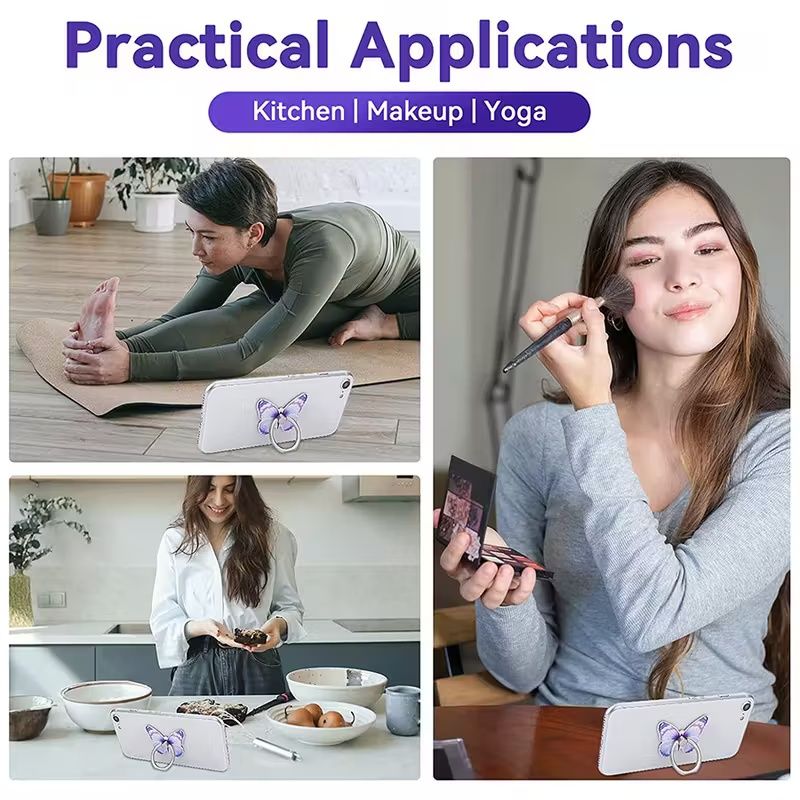 【Clearance Sale】360° Rotation Metal Finger Stand Cute Butterfly Patterned Phone Ring Stand Holder with Knob Loop for Secure Grip