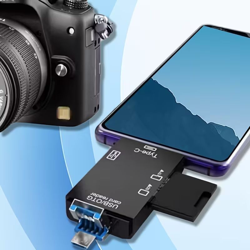 1pc Multi-Functional 6-in-1 OTG Card Reader, SD/TF Card & USB Flash Drive Adapter for Mobile Phone, Computer, Camera - Plug & Play Data Transfer without Battery
